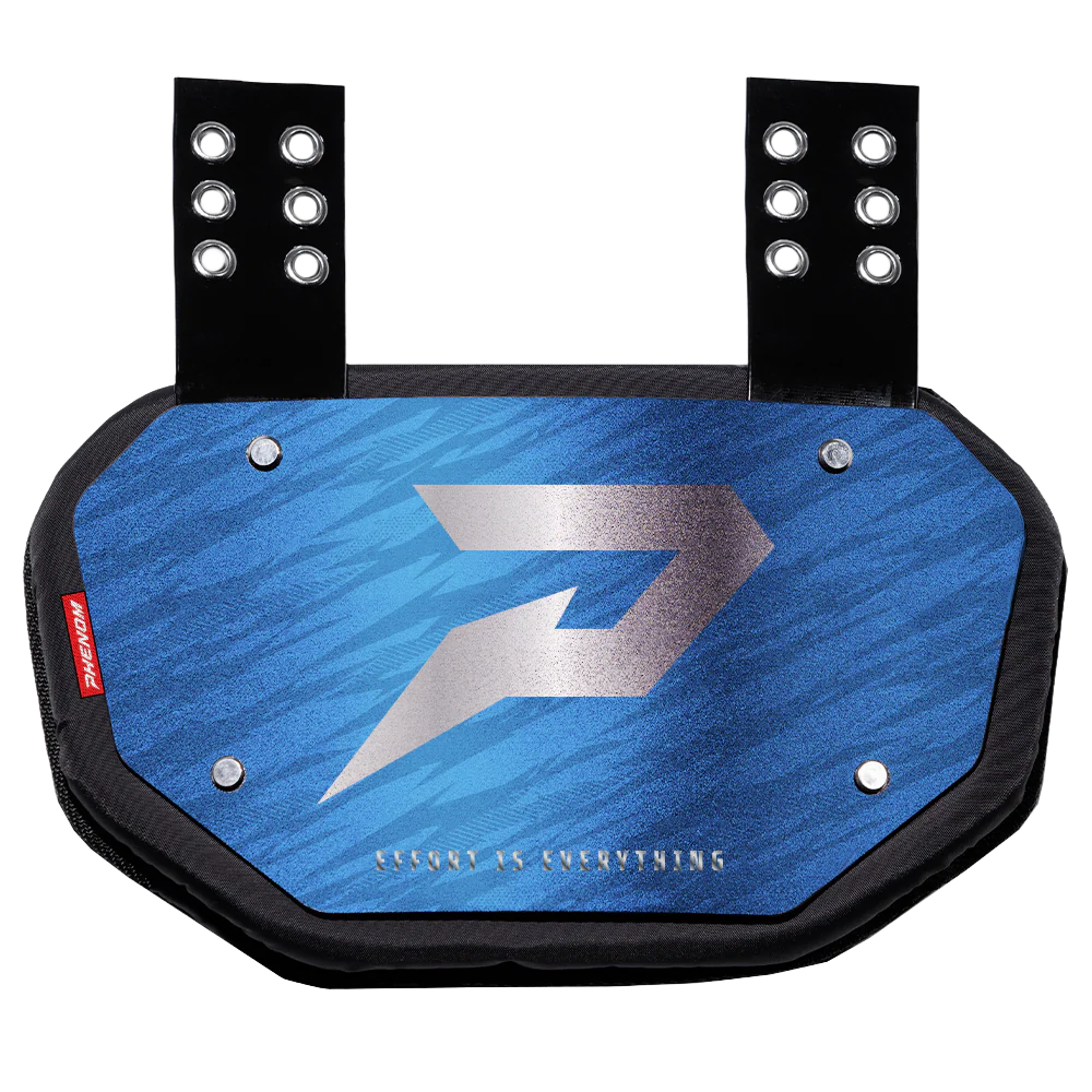 Phenom Elite Football Back Plate - Columbia Blue with Chrome P Logo