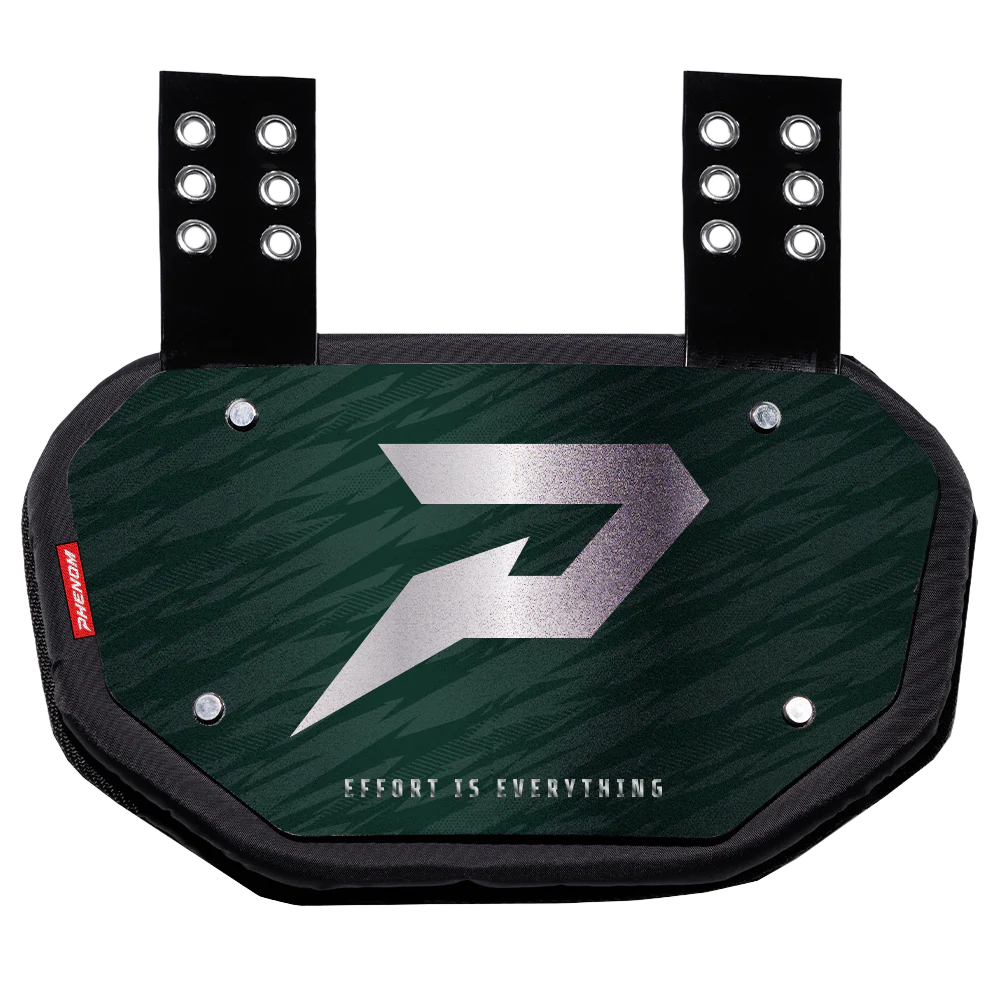 Phenom Elite Football Back Plate - Dark Green with Chrome P Logo