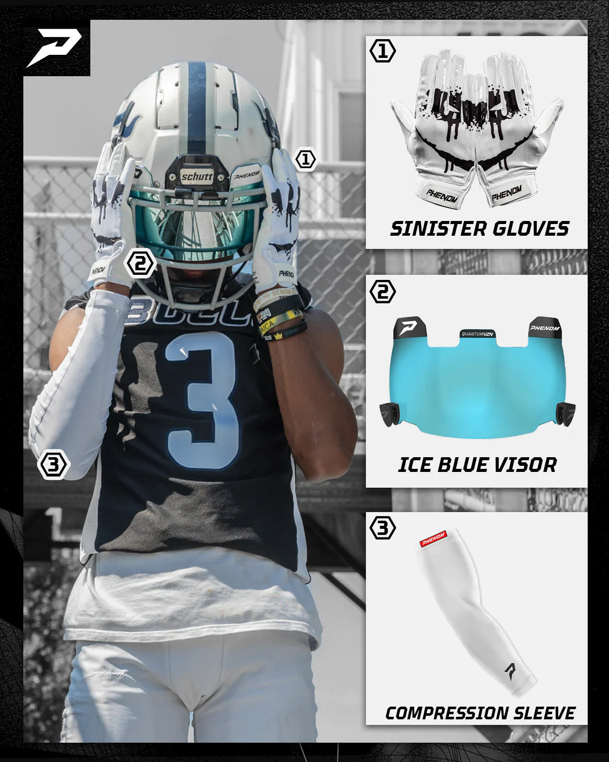 Ice Blue Football Visor - QVZN 1.0 by Phenom Elite