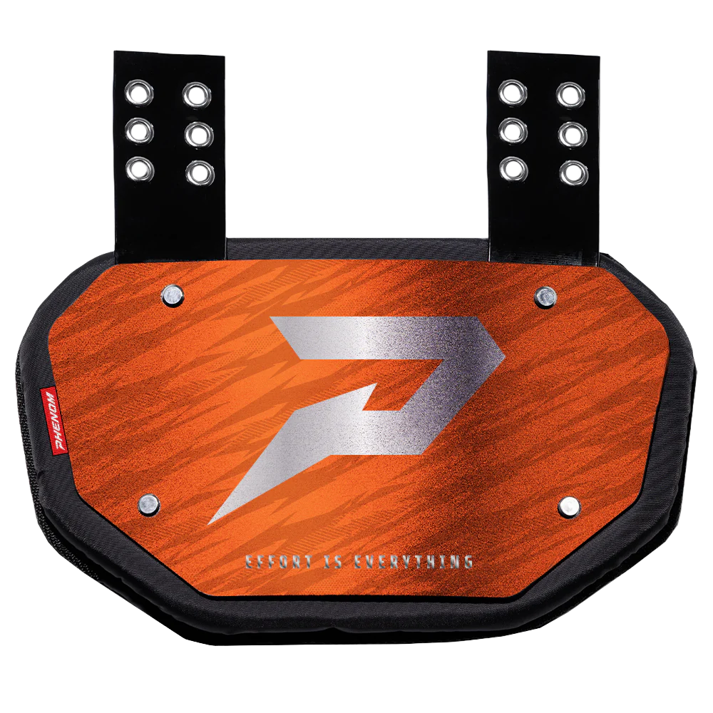 Phenom Elite Football Back Plate - Orange with Chrome P Logo