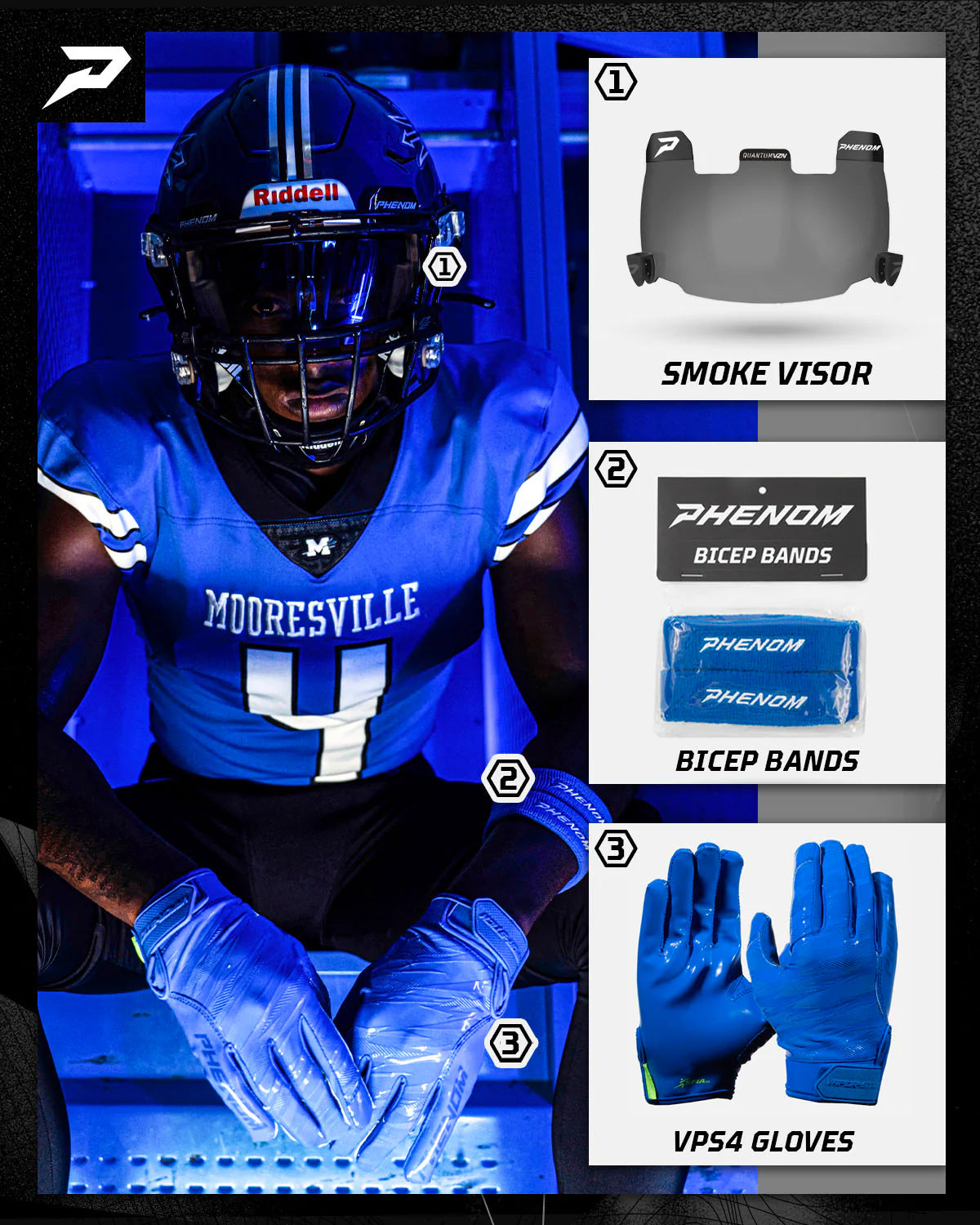 Smoke Football Visor - QVZN 1.0 by Phenom Elite