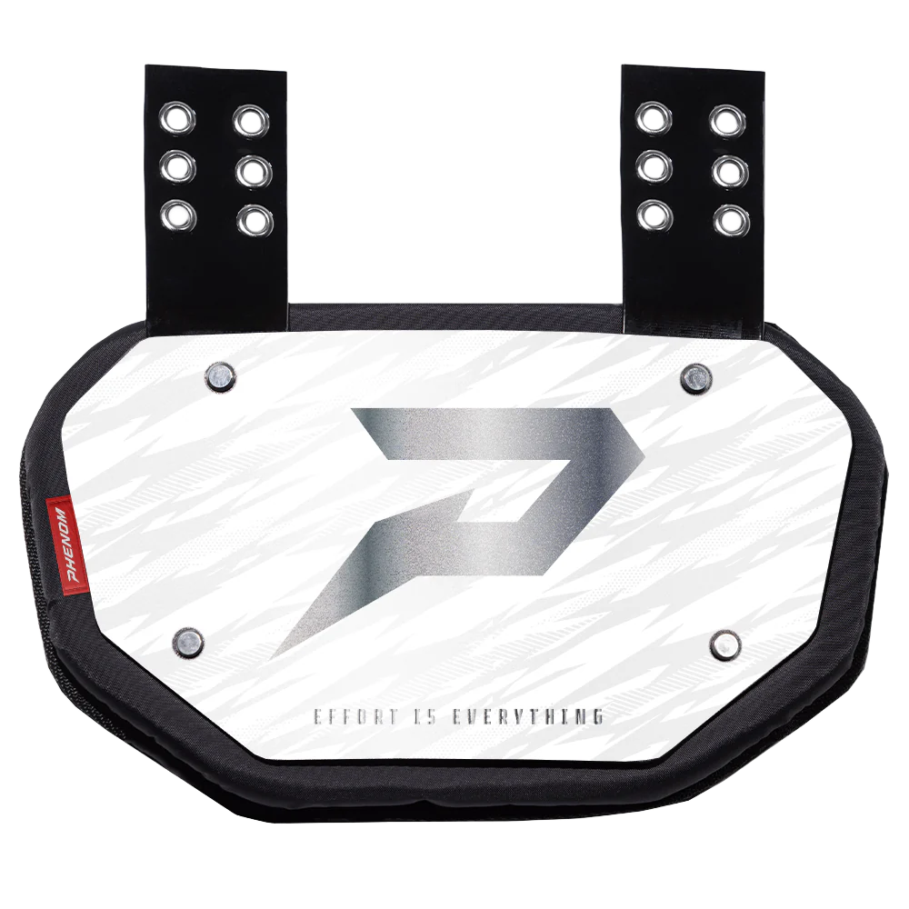 Phenom Elite Football Back Plate - White with Chrome P Logo